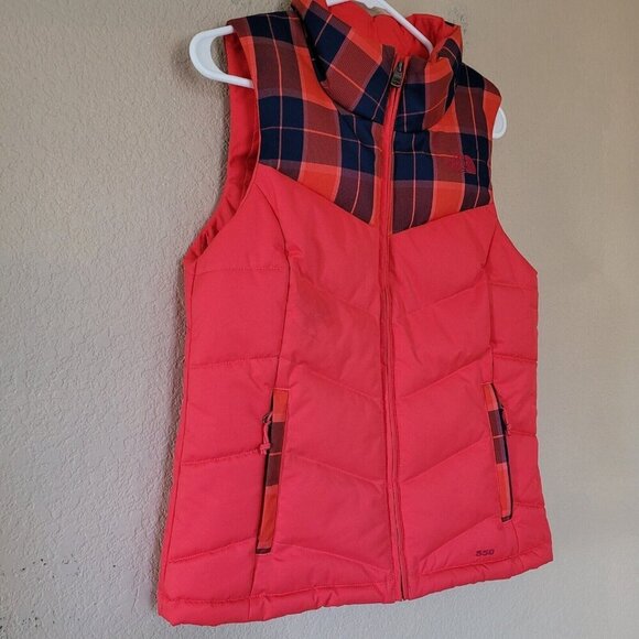 The North Face Puffer Vest Womens Sz XS Goose Down Full Zip Mock Neck 550 Plaid - Picture 9 of 11